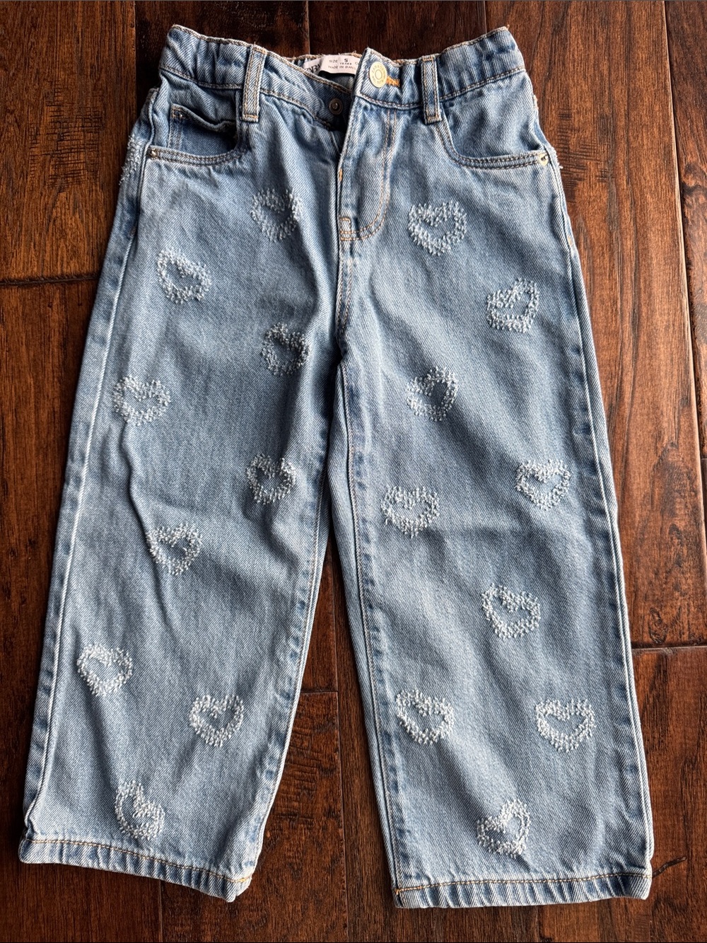 Zara Light Blue Heart-Embroidered Kids Jeans